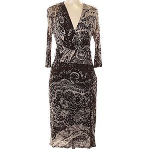 Max Mara brown lace print faux wrap knee length 3/4 sleeve dress IT42